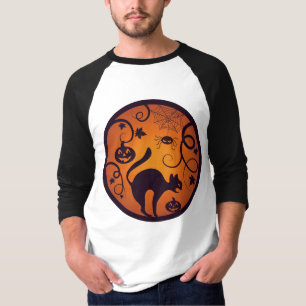 Happy Halloween lantern black cat spiders and bats T-Shirt