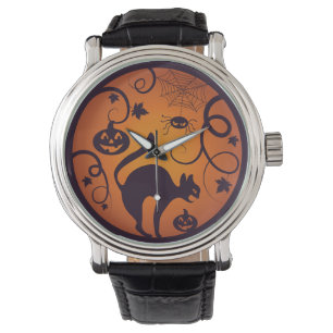 Happy Halloween lantern black cat spiders and bats Watch