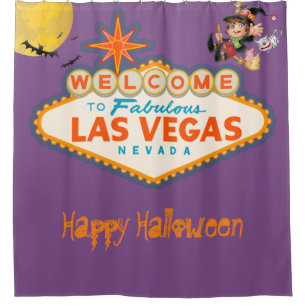 Happy Halloween Las Vegas Flying Witch Shower Curtain