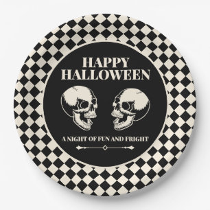 Happy Halloween Laughing Skulls Black Paper Plate