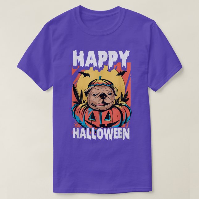 Happy Halloween Lazy Costume Cute Pumpkin Dog Pupp T-Shirt (Design Front)