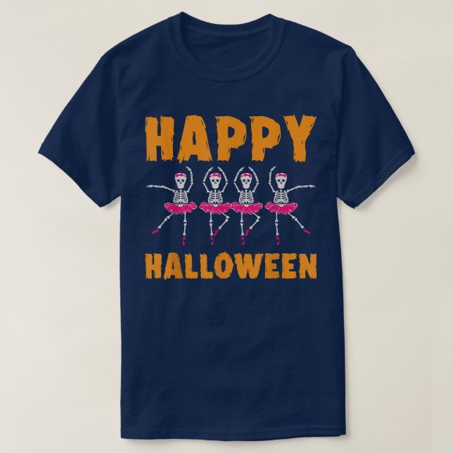 Happy Halloween Lazy Costume Dancing Skeleton Ball T-Shirt (Design Front)