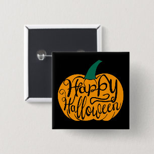 Happy Halloween lettering on carved pumpkin 15 Cm Square Badge