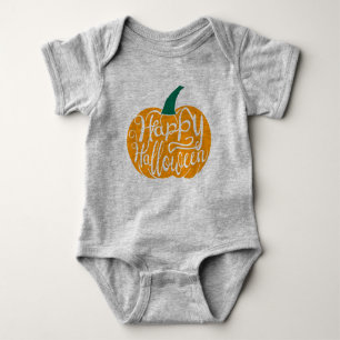 Happy Halloween lettering on carved pumpkin Baby Bodysuit