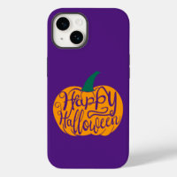 Happy Halloween lettering on carved pumpkin
