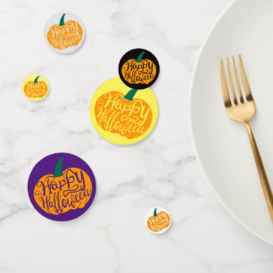 Happy Halloween lettering on carved pumpkin Confetti