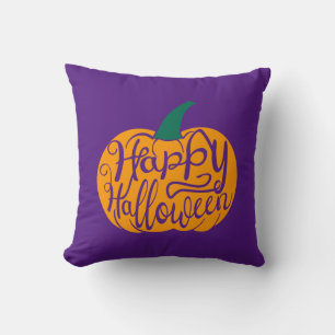 Happy Halloween lettering on carved pumpkin Cushion