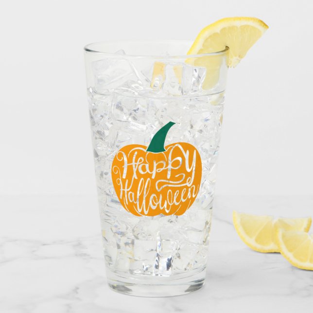 Happy Halloween lettering on carved pumpkin Glass (Back Ice)