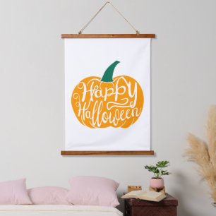 Happy Halloween lettering on carved pumpkin Hanging Tapestry