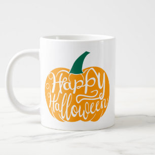 Happy Halloween lettering on carved pumpkin Large Coffee Mug