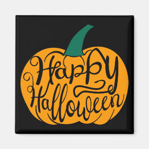 Happy Halloween lettering on carved pumpkin Magnet