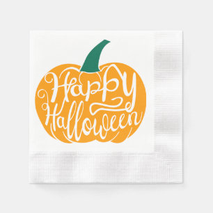 Happy Halloween lettering on carved pumpkin Napkin