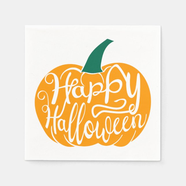 Happy Halloween lettering on carved pumpkin Napkin (Front)