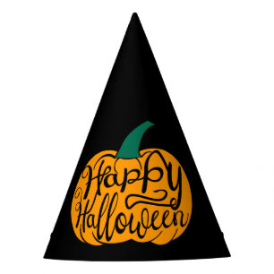 Happy Halloween lettering on carved pumpkin Party Hat
