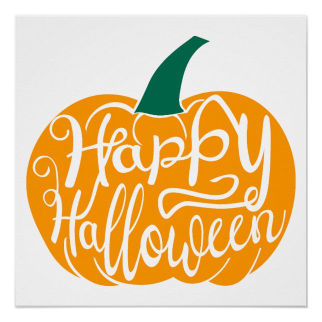 Happy Halloween lettering on carved pumpkin Poster (Front)