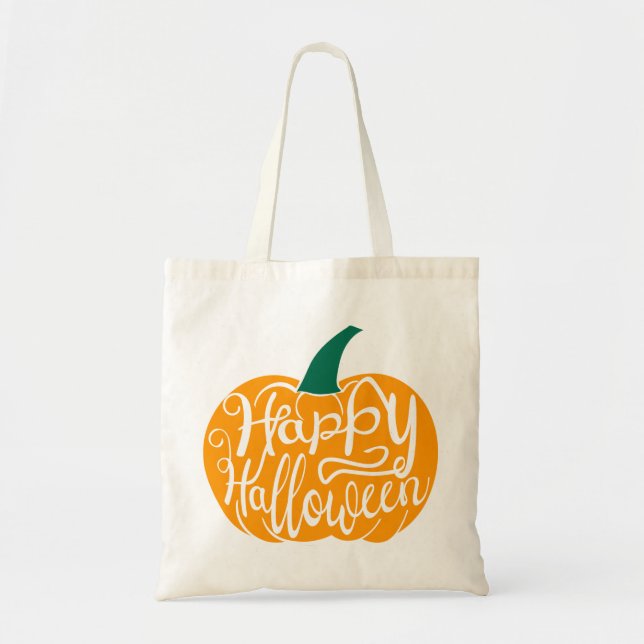 Happy Halloween lettering on carved pumpkin Tote Bag (Front)