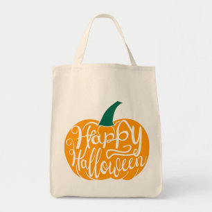 Happy Halloween lettering on carved pumpkin Tote Bag