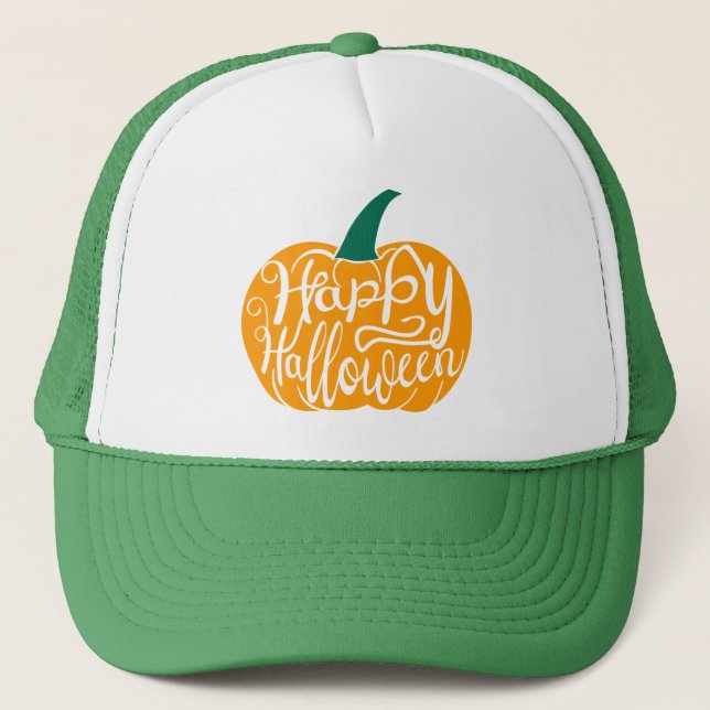 Happy Halloween lettering on carved pumpkin Trucker Hat (Front)