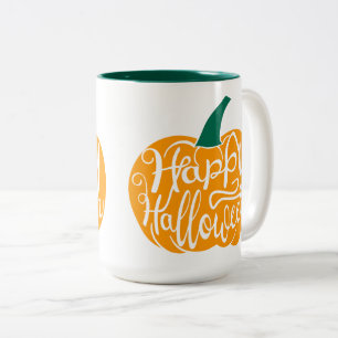 Happy Halloween lettering on carved pumpkin Two-Tone Coffee Mug