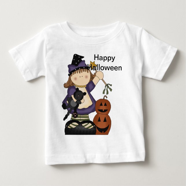 Happy Halloween Little Witch Long Sleeve Baby T-Shirt (Front)
