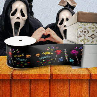 Happy Halloween Lollipops and Candy Pattern, ZSSG Satin Ribbon
