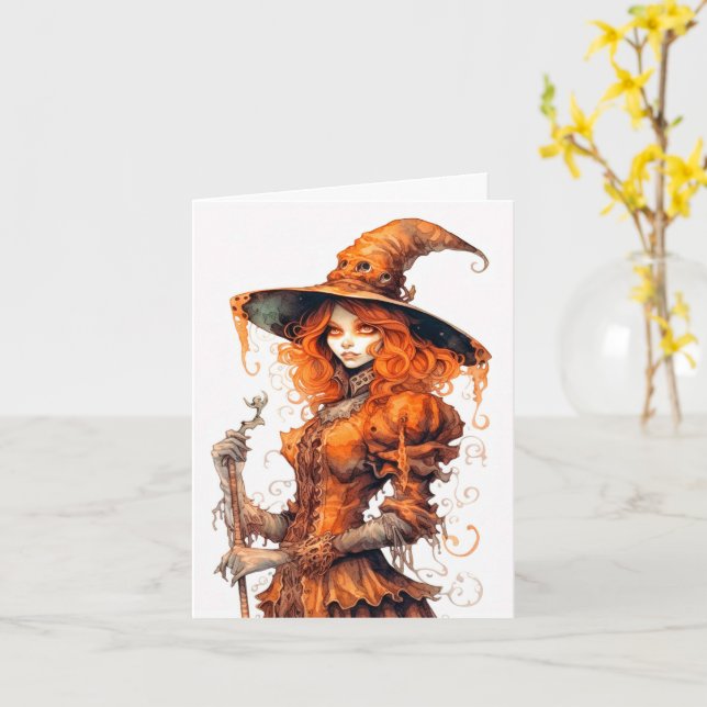 Happy Halloween Majestic Witch Art Card (Yellow Flower)