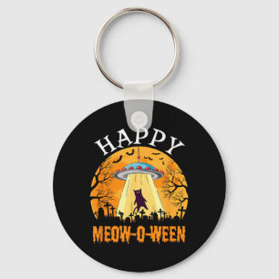 Happy Halloween Meowoween Funny Black Cat Flying Key Ring