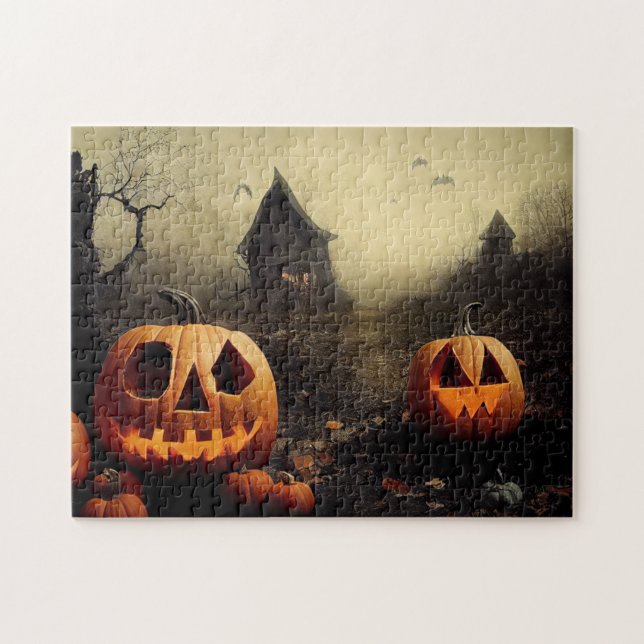 Happy Halloween mit Kürbissen und gruseligem Land. Jigsaw Puzzle (Horizontal)