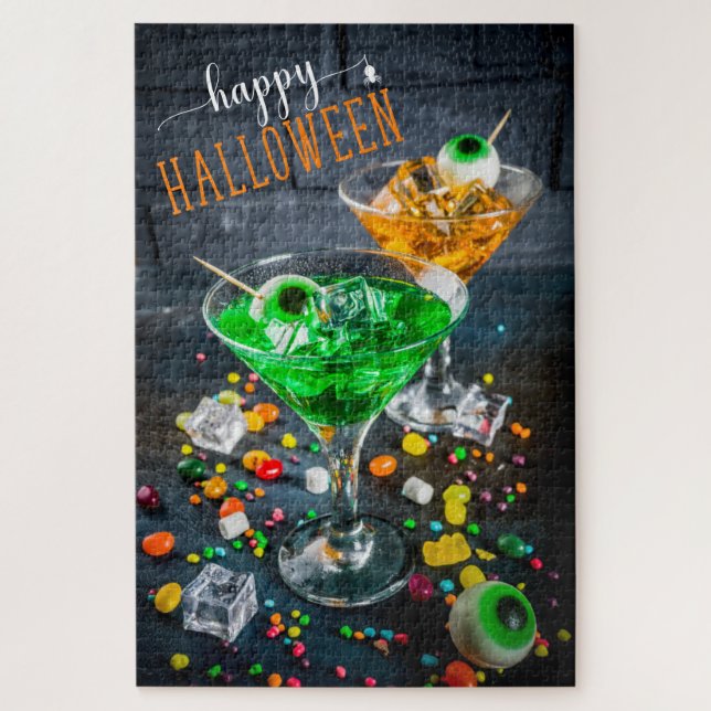 Happy Halloween Modern Cocktail Party Jigsaw Puzzle (Vertical)