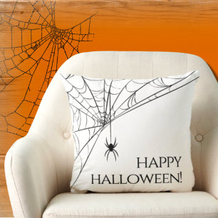 Happy Halloween Modern Spider Black White Cushion
