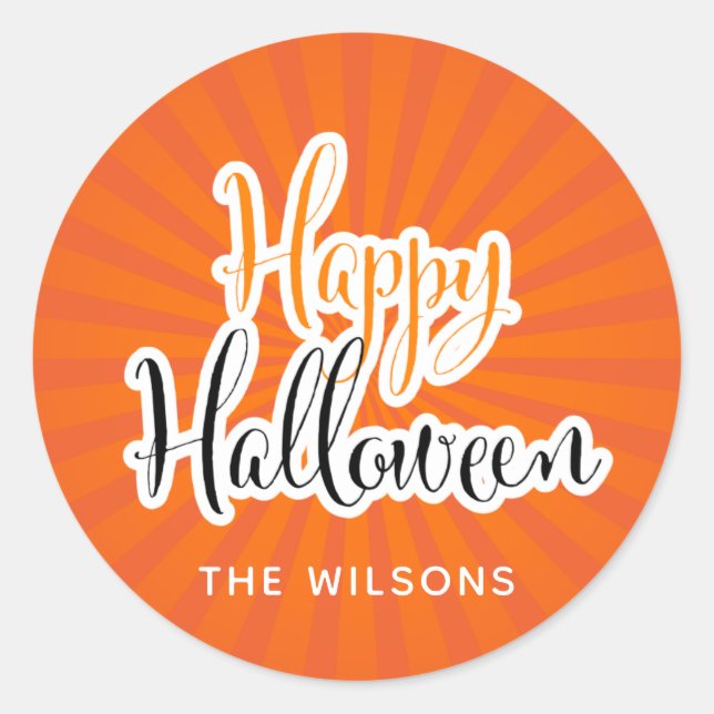 Happy Halloween Modern Typography Orange Black Classic Round Sticker (Front)