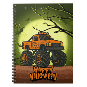 Happy Halloween Monster Truck with bats and moon Notebook