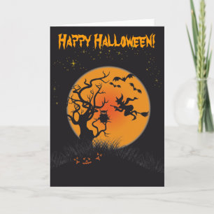 Happy Halloween Moon and Witch 2 Card