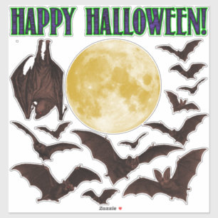 Happy Halloween Moon & Bats Vinyl Stickers