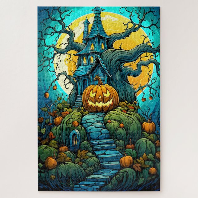 Happy Halloween Moon-lit Haunted House Jigsaw Puzzle (Vertical)