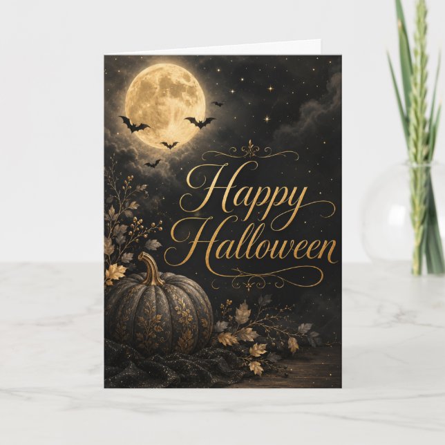 Happy Halloween Moonlit Pumpkin Card (Front)