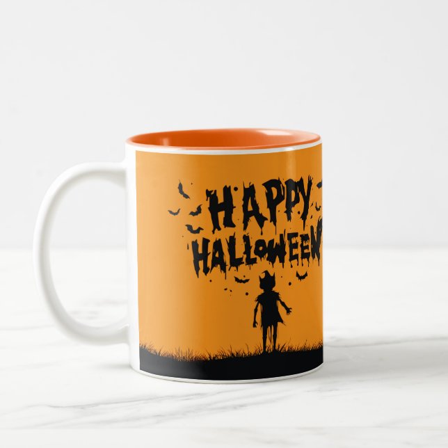 Happy Halloween:Mug with Mysterious Silhouette Two-Tone Coffee Mug (Left)