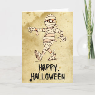 Happy Halloween Mummy Cartoon Card