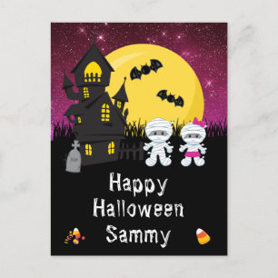 Happy Halloween Mummy Pink Holiday Postcard