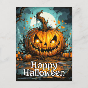 Happy Halloween   Nefarious Pumpkin After Midnight Postcard