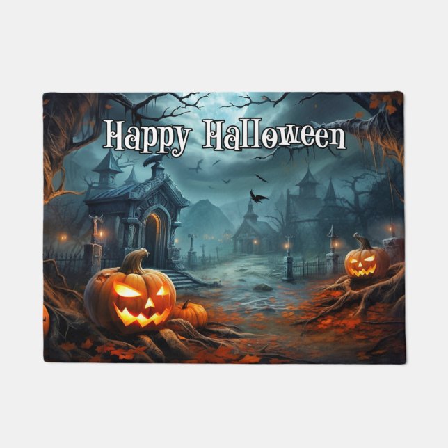 Happy Halloween Nefarious Spooky Pumpkins Doormat (Front)
