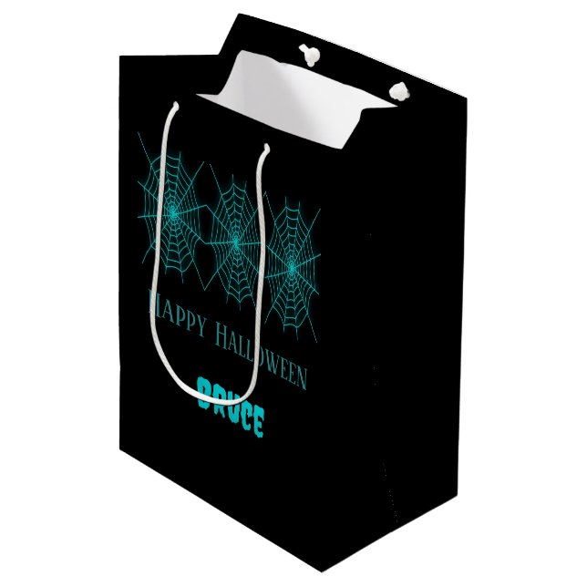 Happy Halloween neon blue spiderweb black Medium Gift Bag (Front Angled)
