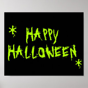 Happy Halloween neon green black scary typography Poster