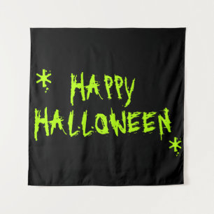 Happy Halloween neon green black scary typography Tapestry
