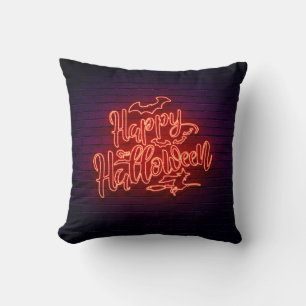 Happy Halloween Neon Look Witch Bat Brick Party Cushion