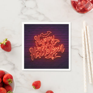 Happy Halloween Neon Look Witch Bat Brick Party  Napkin