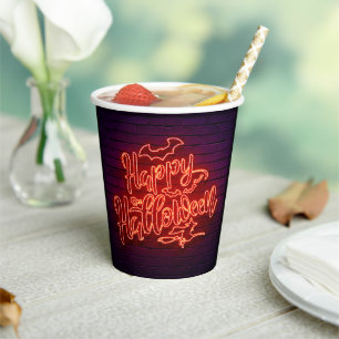 Happy Halloween Neon Look Witch Bat Brick Party Paper Cups