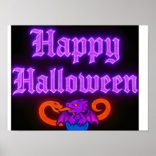 Happy Halloween Neon Purple Dragon Egg Poster