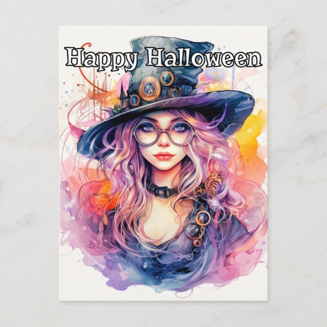 Happy Halloween - Nerdy Witch Illustration Postcard (Front)
