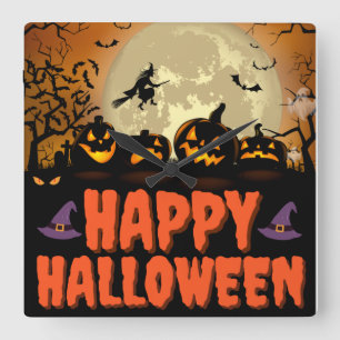 Happy Halloween Night Square Wall Clock